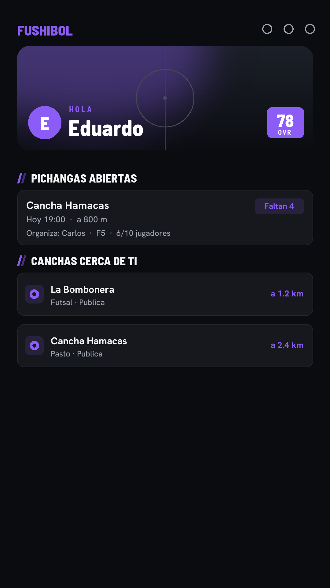 Pantalla de inicio
